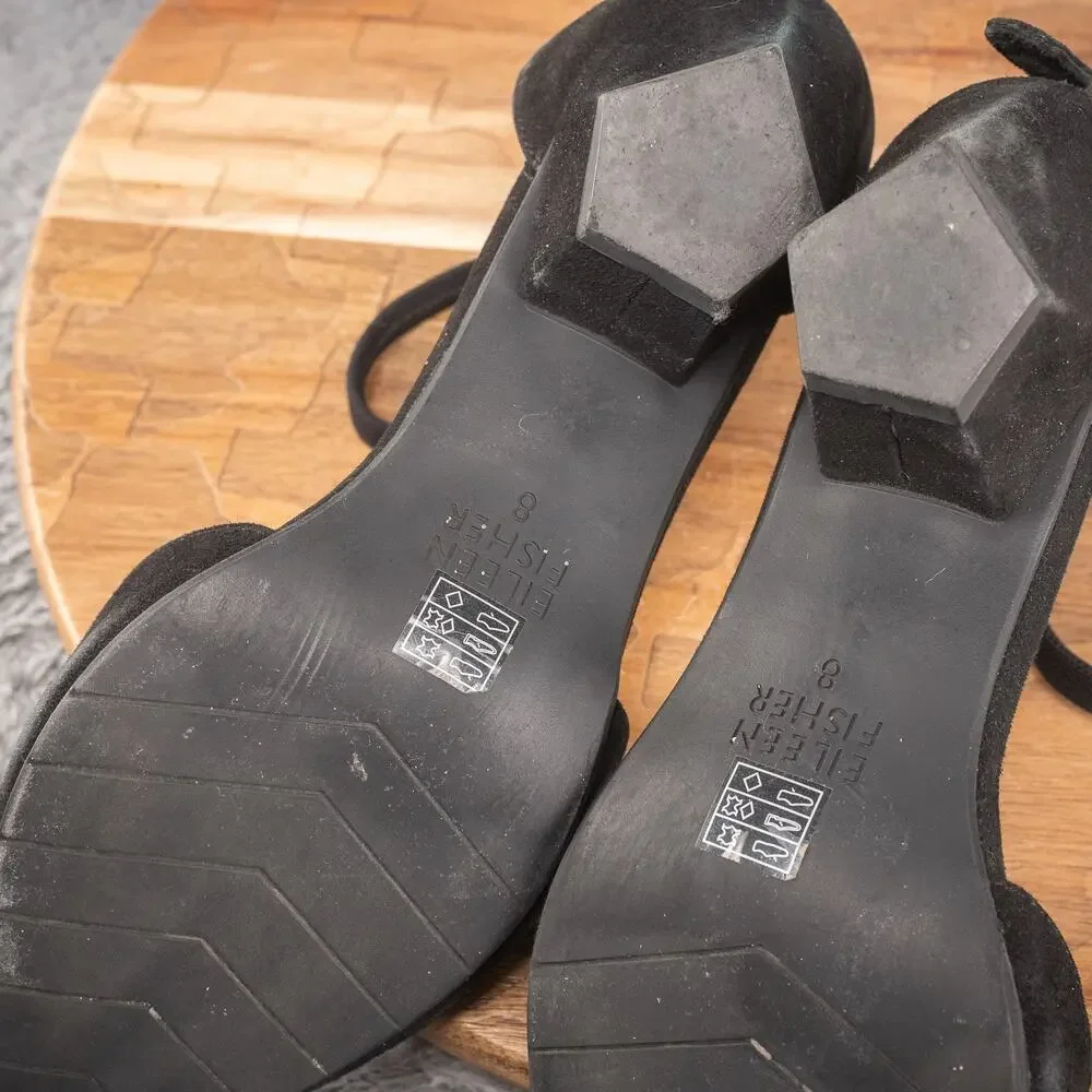 Eileen Fisher Ingle Nubuck Zip‎ Ballerina Pumps Sandals Black Size 8